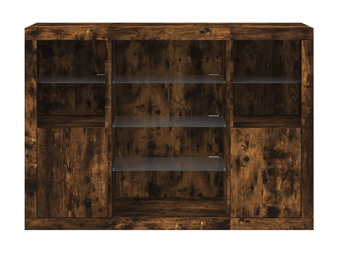 Sideboards mit LED-Leuchten im 3er-Set Anrichten Räuchereiche Holzwerkstoff -RM23270