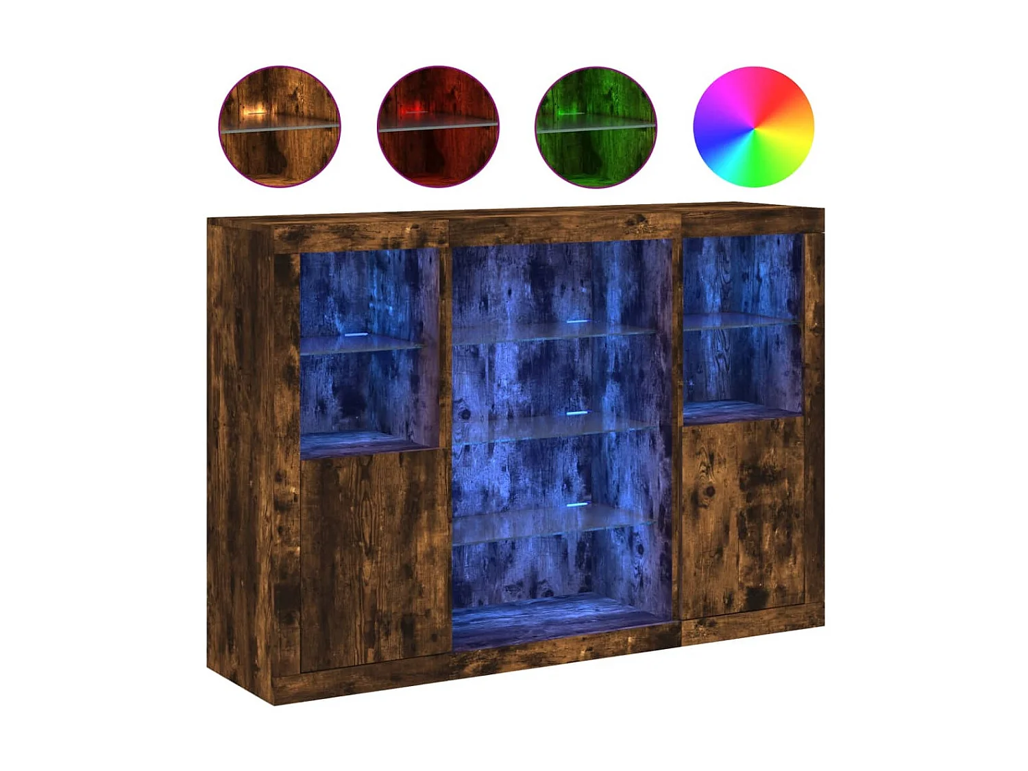 Sideboards mit LED-Leuchten im 3er-Set Anrichten Räuchereiche Holzwerkstoff -RM23270