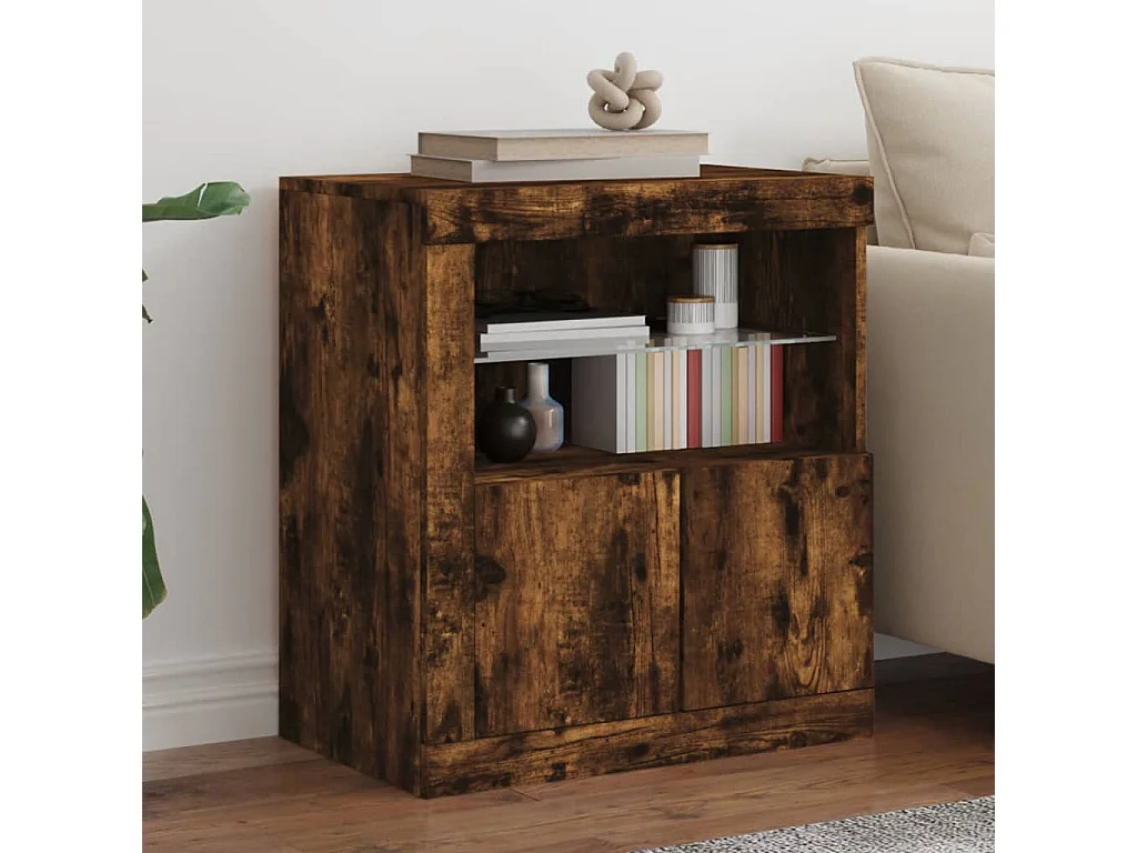 Sideboard mit LED-Leuchten Anrichte Räuchereiche 60,5x37x67 cm -RM41876