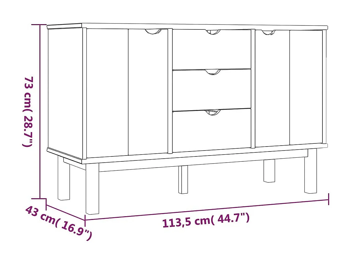 Sideboard Anrichte OTTA 113,5x43x73 cm Massivholz Kiefer -RM43135