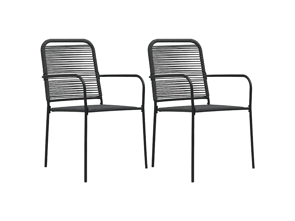 Chaises de jardin 2 pcs Corde en coton et acier Noir SEF34792