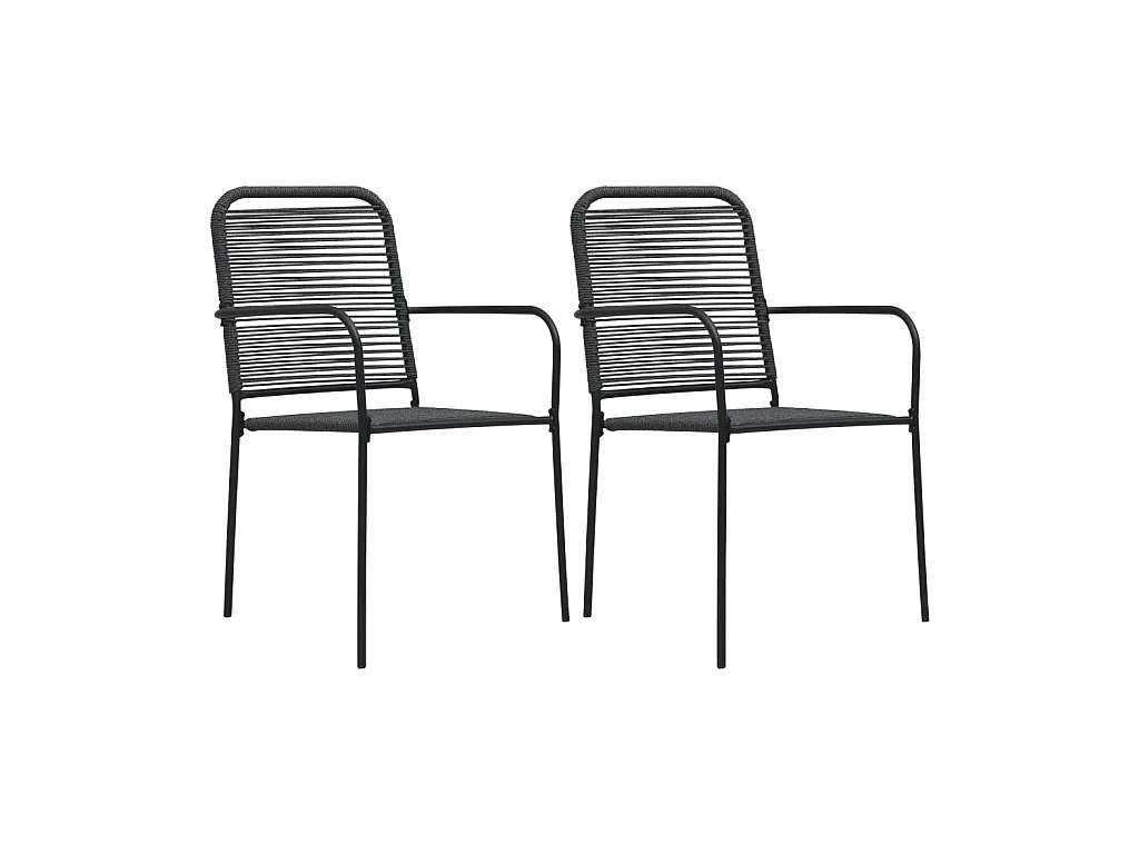 Chaises de jardin 2 pcs Corde en coton et acier Noir SEF34792