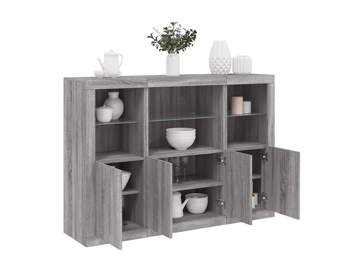 Sideboards Grau Anrichten mit LED-Leuchten im 3er-Set Anrichten Sonoma Holzwerkstoff -RM22437