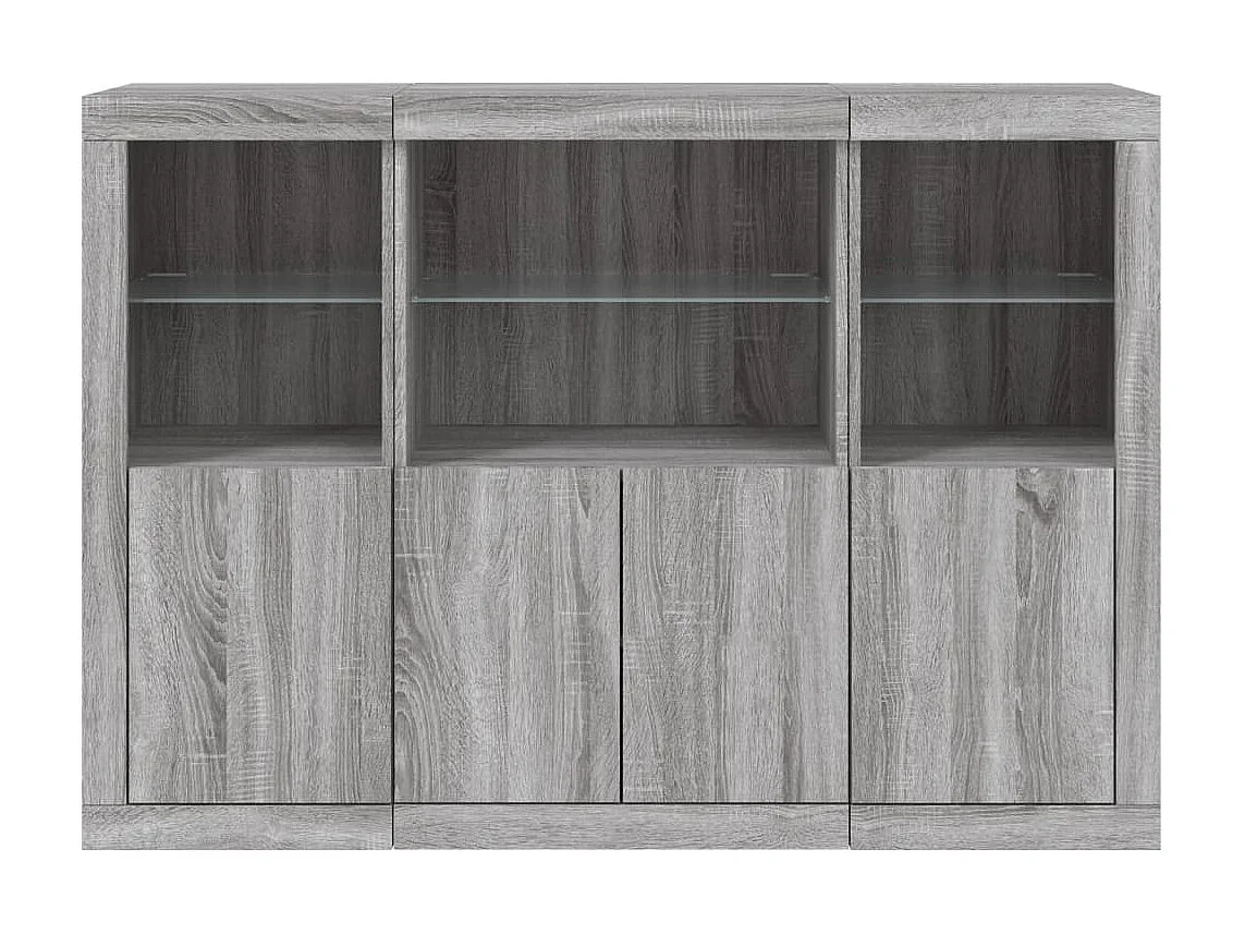 Sideboards Grau Anrichten mit LED-Leuchten im 3er-Set Anrichten Sonoma Holzwerkstoff -RM22437