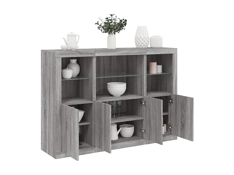 Sideboards Grau Anrichten mit LED-Leuchten im 3er-Set Anrichten Sonoma Holzwerkstoff -RM22437