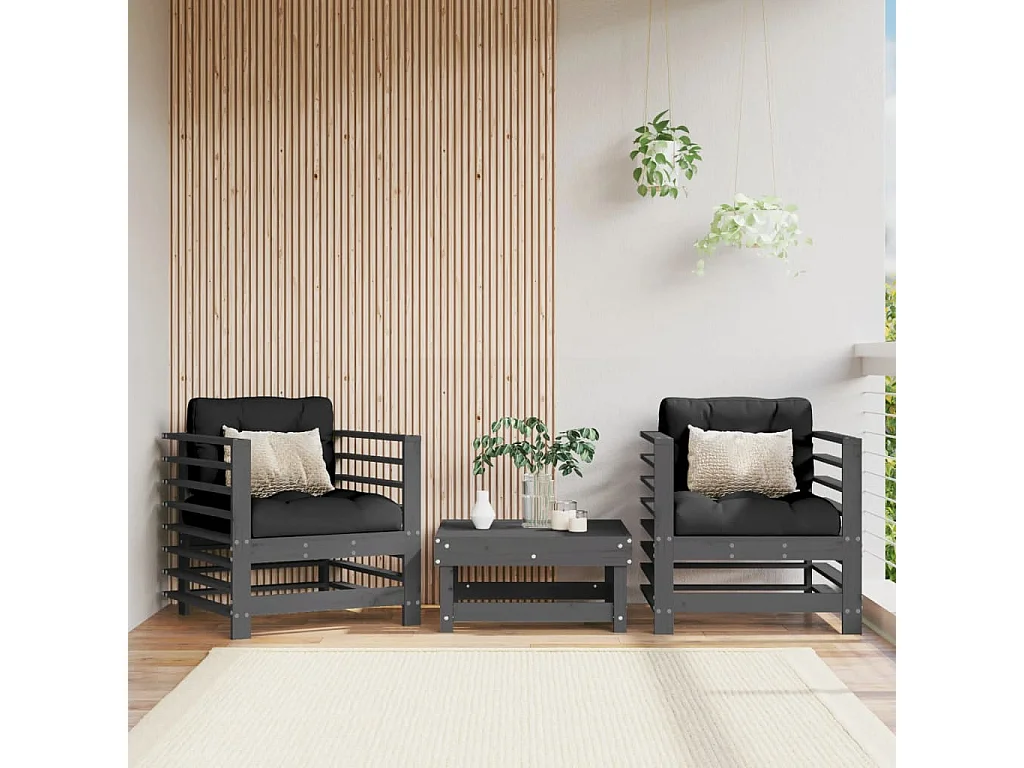 Cadeiras de jardim c/ almofadões 2 pcs pinho maciço cinzento PT753637