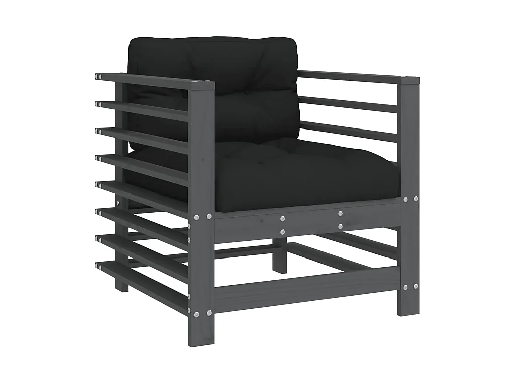 lot de 2 Chaises de jardin avec coussins gris bois de pin massif PWRS16280