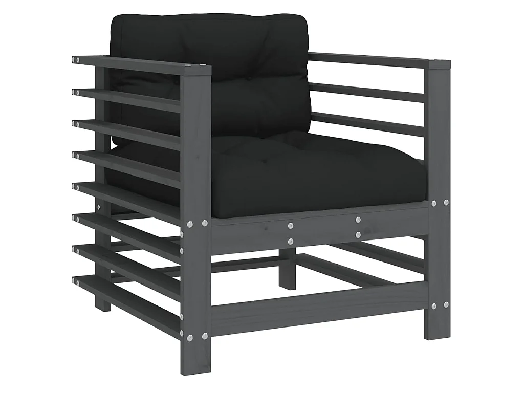 lot de 2 Chaises de jardin avec coussins gris bois de pin massif PWRS16280