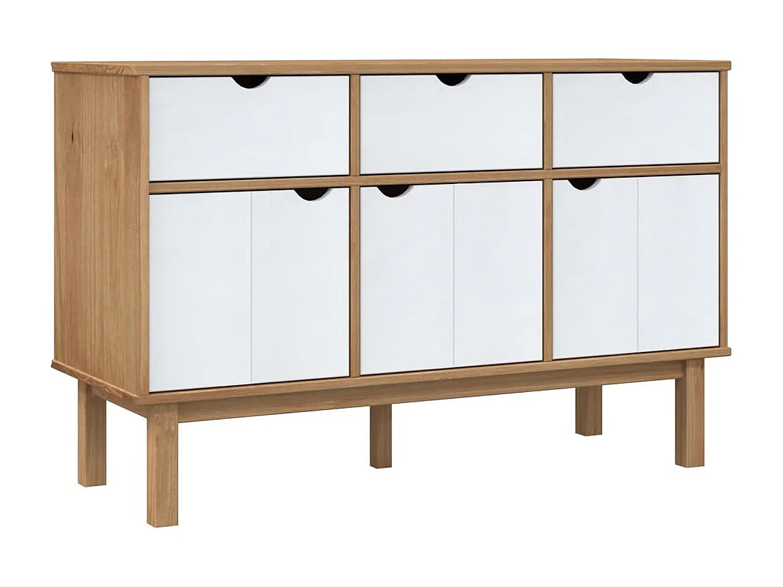Sideboard Anrichte OTTA Braun&Weiß 114x43x73,5 cm Massivholz Kiefer -RM81389