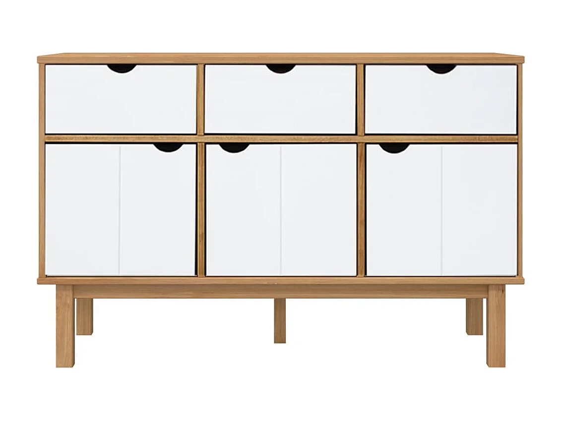 Sideboard Anrichte OTTA Braun&Weiß 114x43x73,5 cm Massivholz Kiefer -RM81389