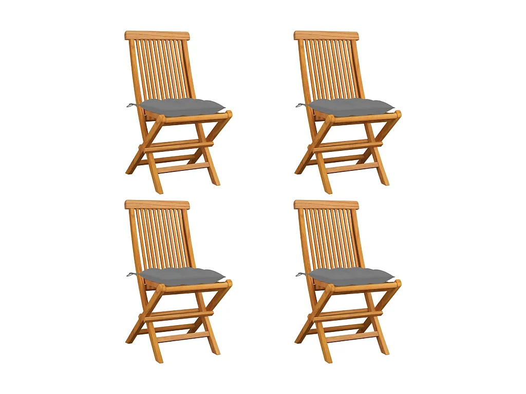 Chaises de jardin avec coussins gris 4 pcs Bois de teck massif SEF60107