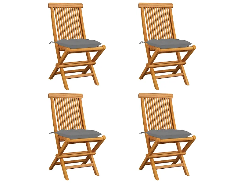 Chaises de jardin avec coussins gris 4 pcs Bois de teck massif SEF60107