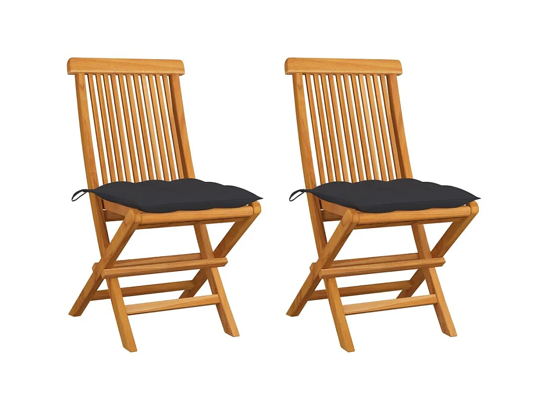 Chaises de jardin avec coussins anthracite 2 pcs Bois de teck SEF30245