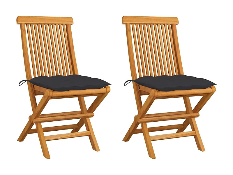 Chaises de jardin avec coussins anthracite 2 pcs Bois de teck SEF30245