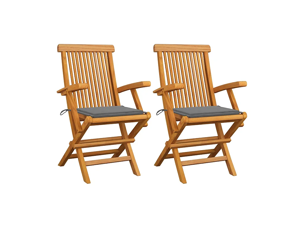 Chaises de jardin avec coussins gris 2 pcs Bois de teck massif SEF37051