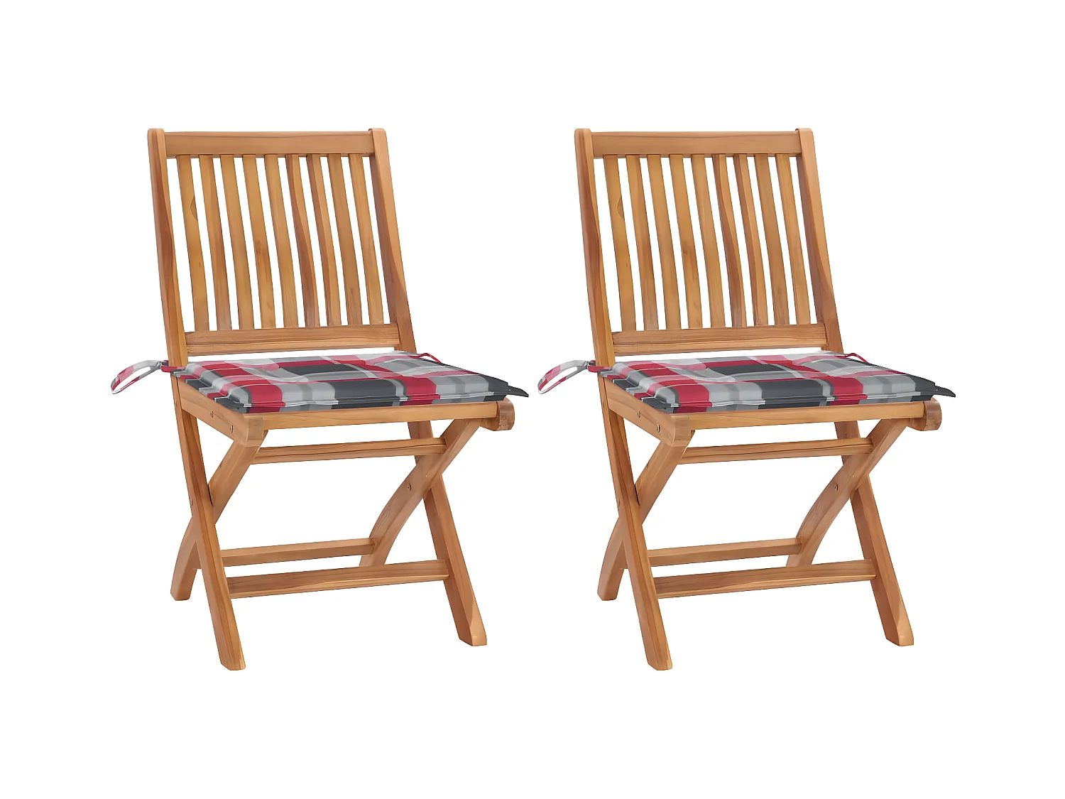Chaises de jardin 2 pcs avec coussins à carreaux rouge Teck SEF56733