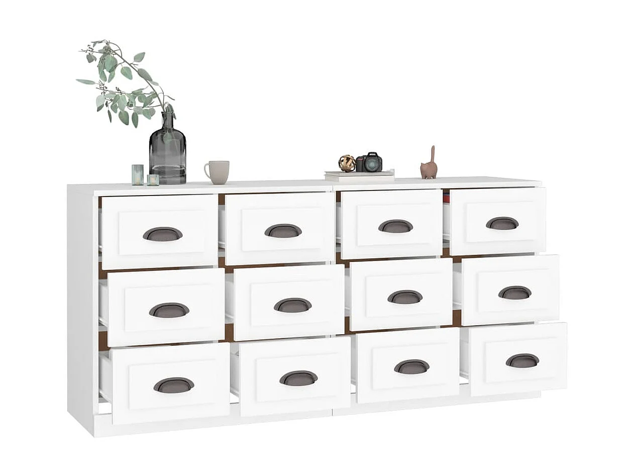 Sideboards im 2er-Set Lowboards Weiß Holzwerkstoff -RM33456