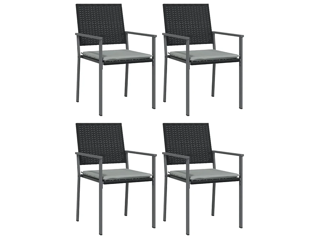 Chaises de jardin et coussins lot de 4 noir 54x62,5x89 cm rotin SEF16297