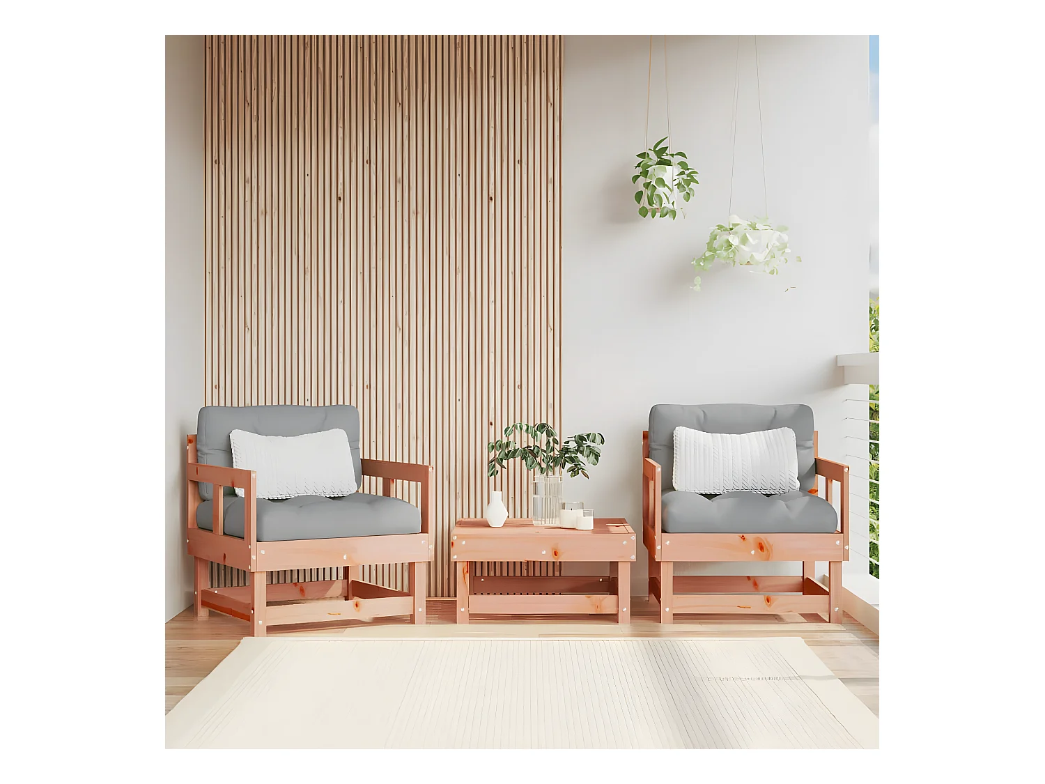 lot de 2 Chaises de jardin avec coussins bois massif douglas PWRS58424