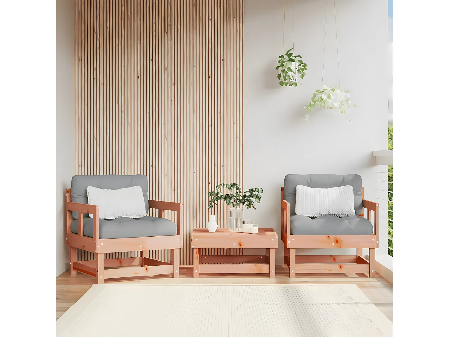 lot de 2 Chaises de jardin avec coussins bois massif douglas PWRS58424