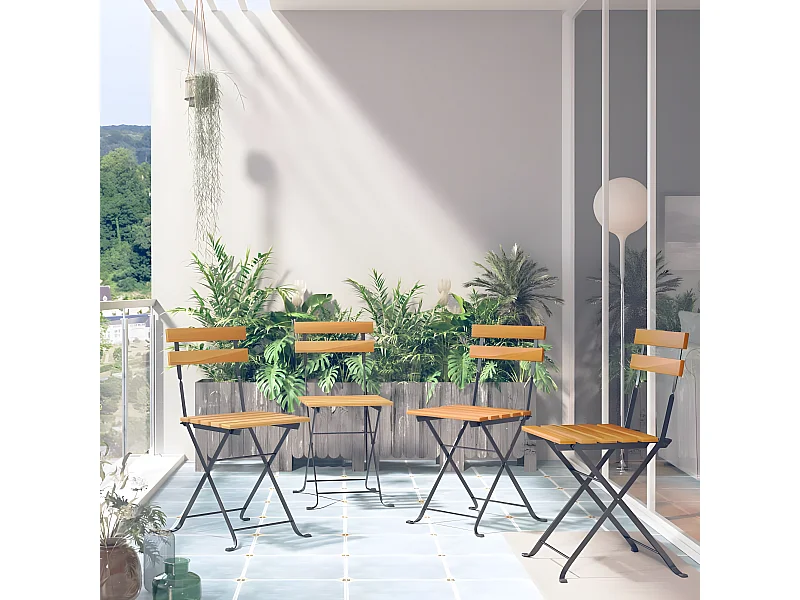 Chaises de bistro pliables 4 pcs Bois d'acacia massif SEF77583