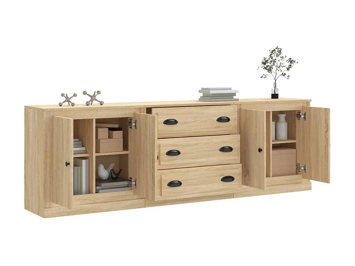 Sideboards im 3er-Set Lowboards Sonoma-Eiche Holzwerkstoff -RM22497