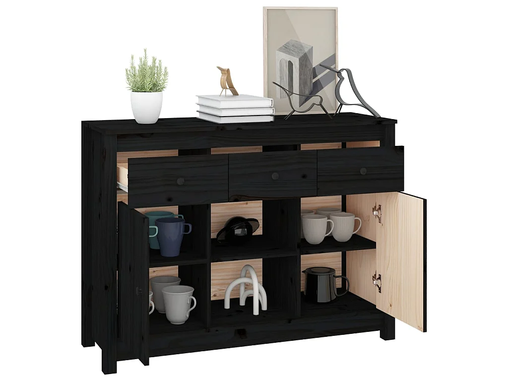 Sideboard Schwarz Anrichte 100x35x74,5 cm Massivholz Kiefer -RM37613