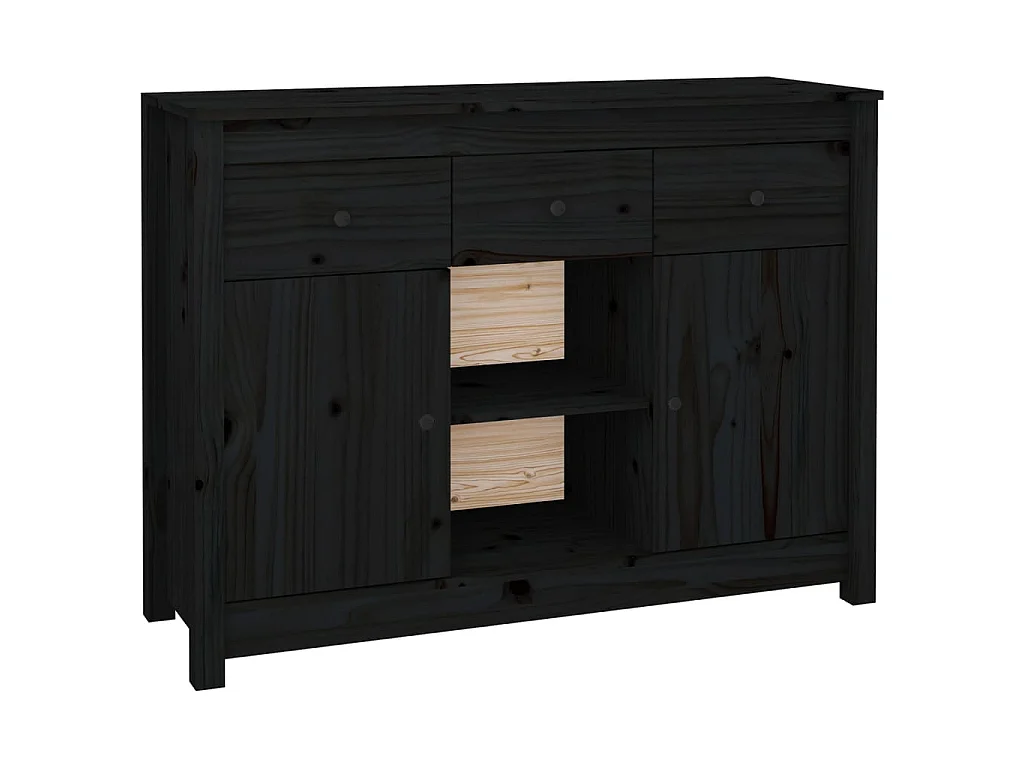 Sideboard Schwarz Anrichte 100x35x74,5 cm Massivholz Kiefer -RM37613