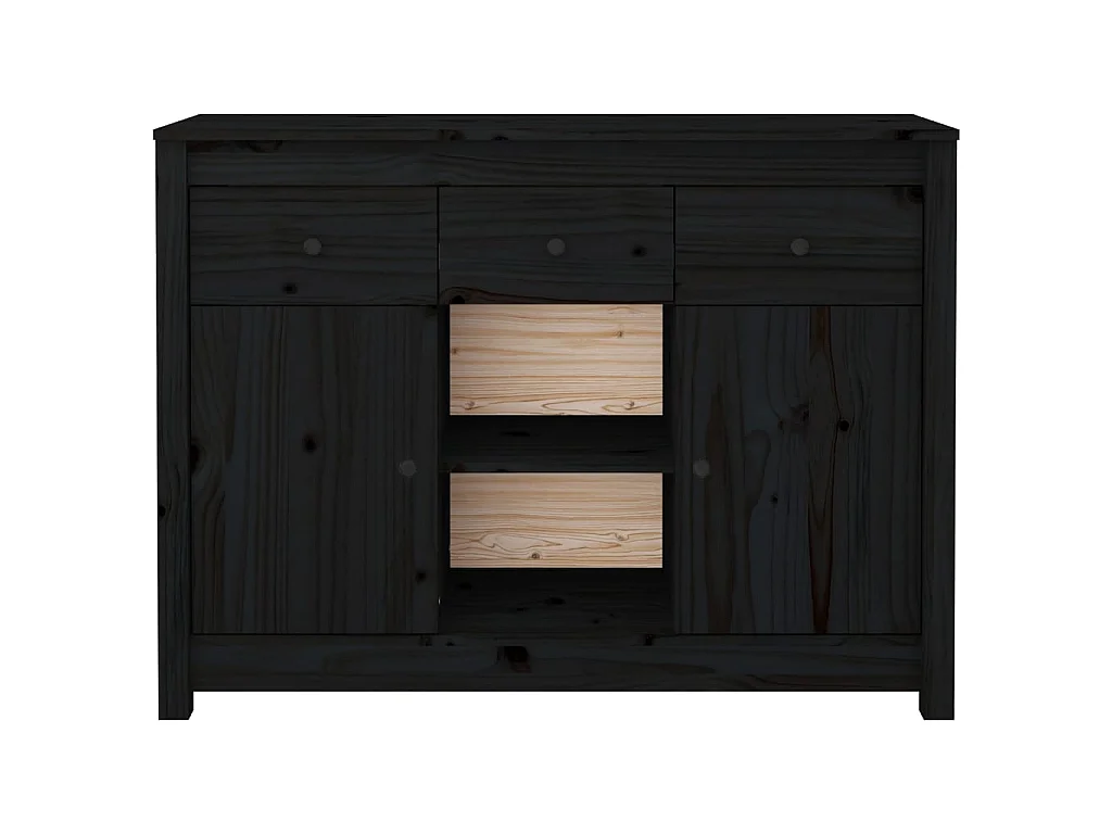 Sideboard Schwarz Anrichte 100x35x74,5 cm Massivholz Kiefer -RM37613