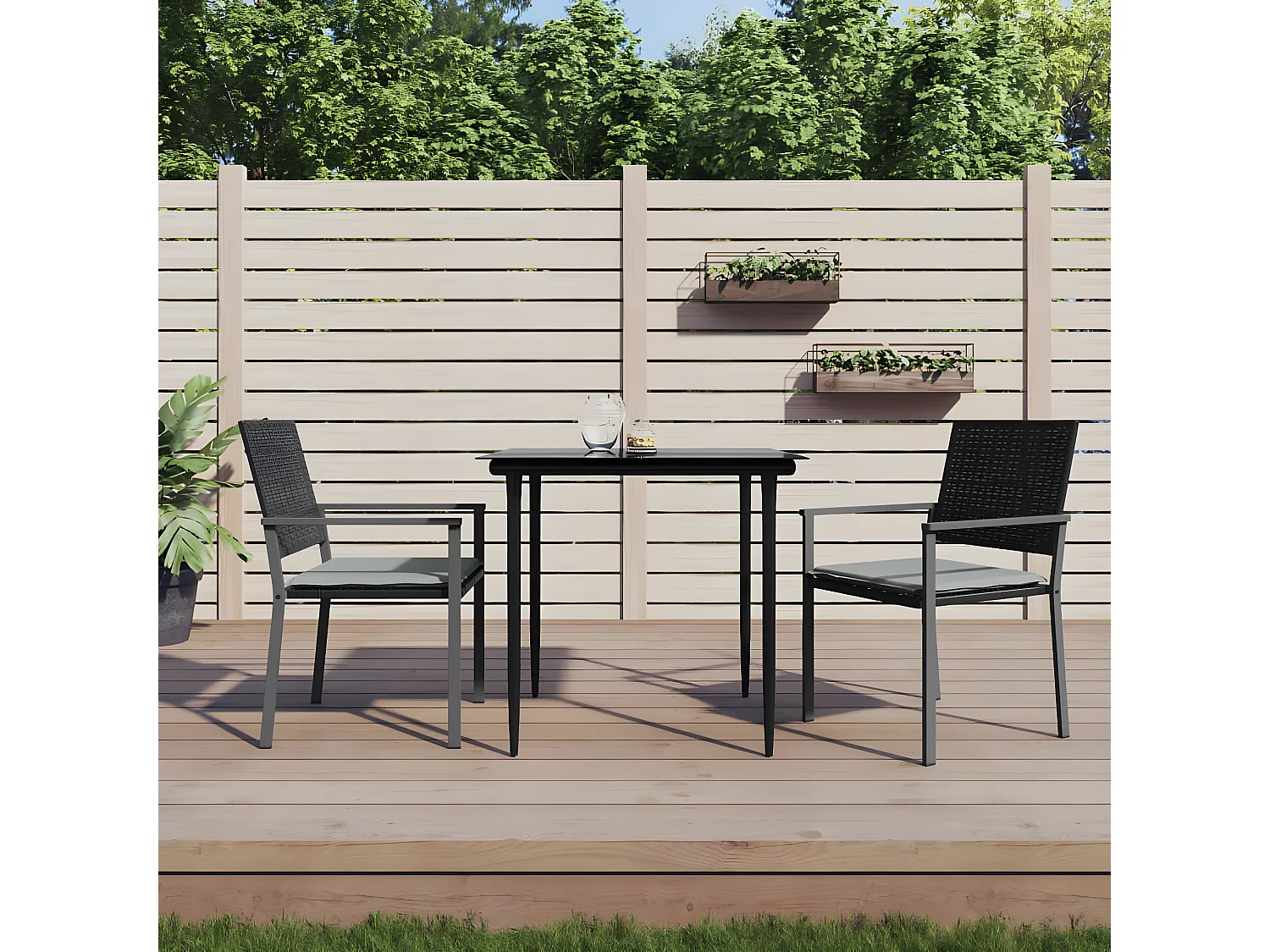 Cadeiras jardim c/ almofadões 2 pcs 54x62,5x89 cm vime PE preto PT679666