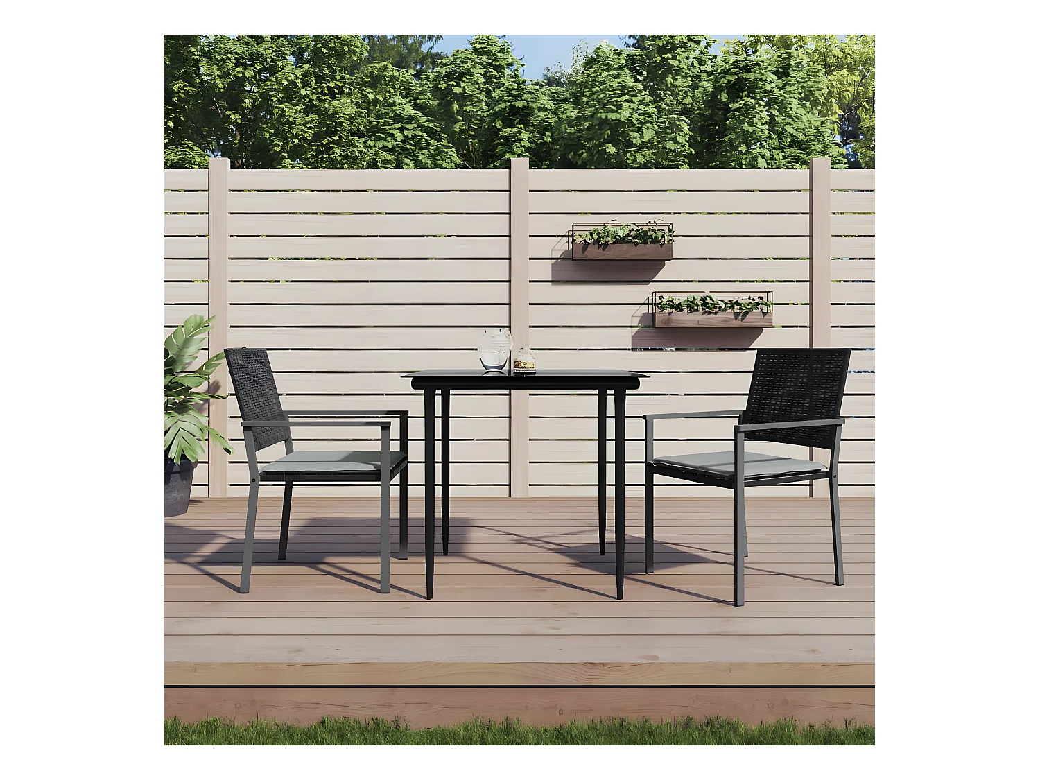 Chaises de jardin et coussins lot de 2 noir 54x62,5x89 cm rotin SEF85849