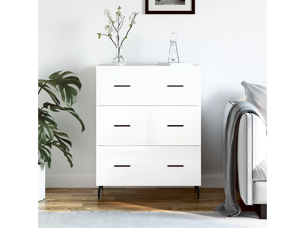 Sideboard Lowboard - Hochglanz-Weiß 69,5x34x90 cm Holzwerkstoff -RM77248