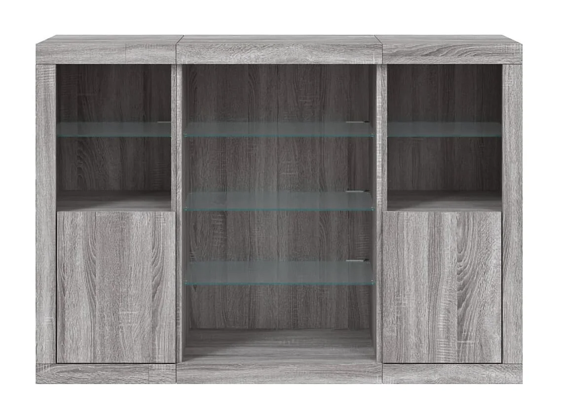 Sideboards Grau Anrichten mit LED-Leuchten im 3er-Set Anrichten Sonoma Holzwerkstoff -RM70683