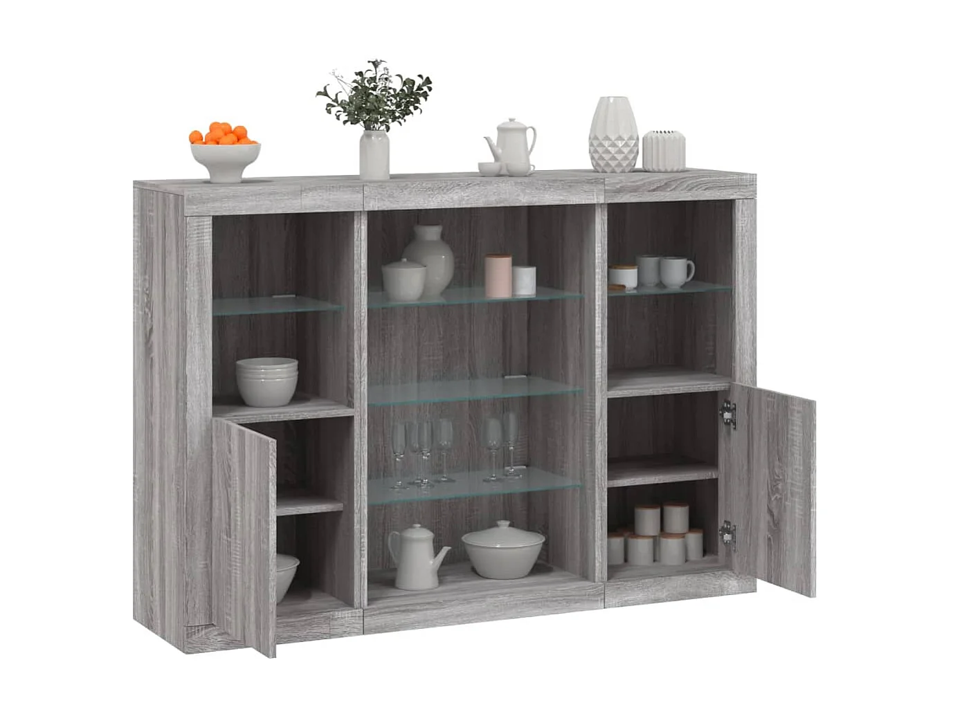 Sideboards Grau Anrichten mit LED-Leuchten im 3er-Set Anrichten Sonoma Holzwerkstoff -RM70683