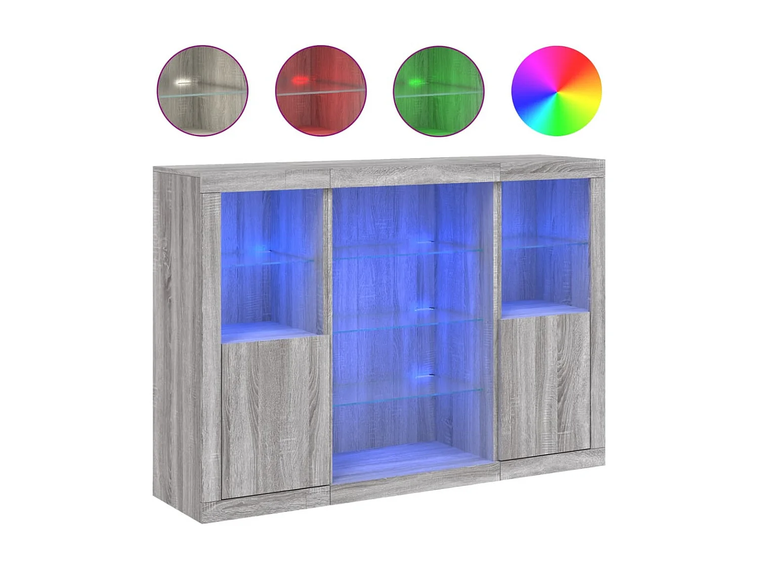 Sideboards Grau Anrichten mit LED-Leuchten im 3er-Set Anrichten Sonoma Holzwerkstoff -RM70683