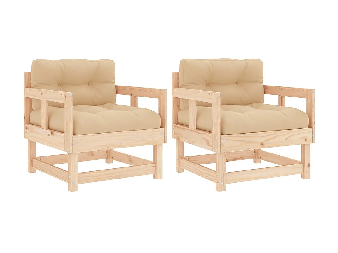 Sillones de jardín con cojines 2 uds madera maciza de pino ES32375