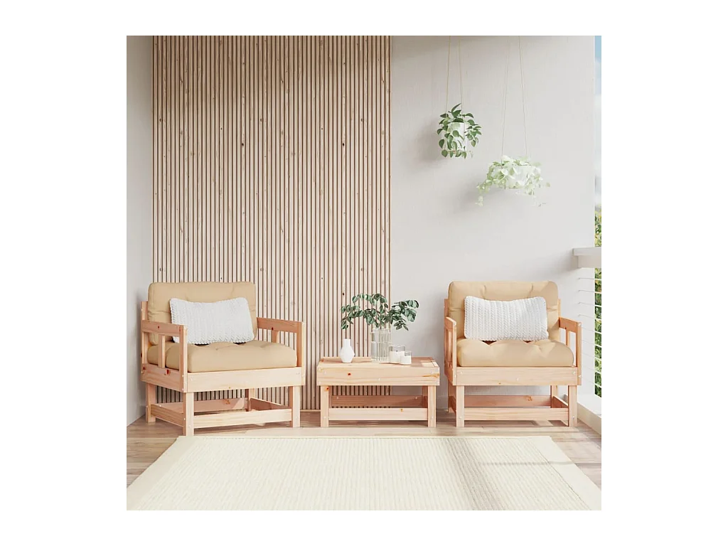 lot de 2 Chaises de jardin avec coussins bois de pin massif PWRS71820