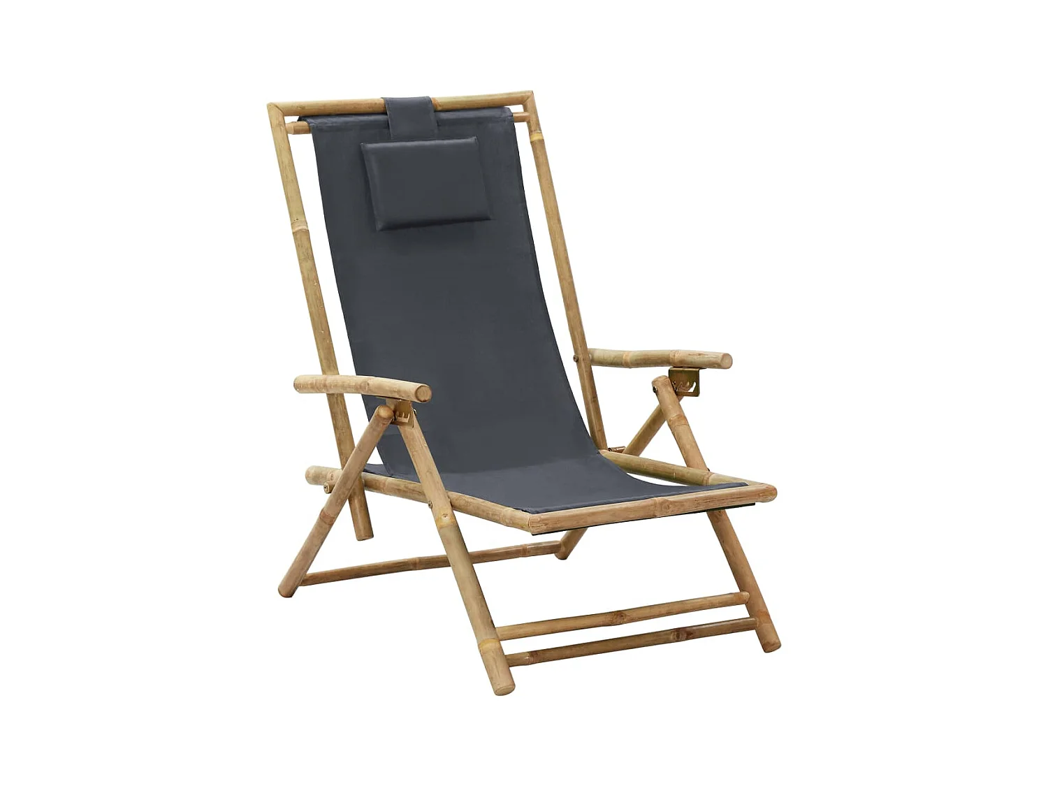 Chaise de jardin inclinable Gris foncé Bambou et tissu SEF90710