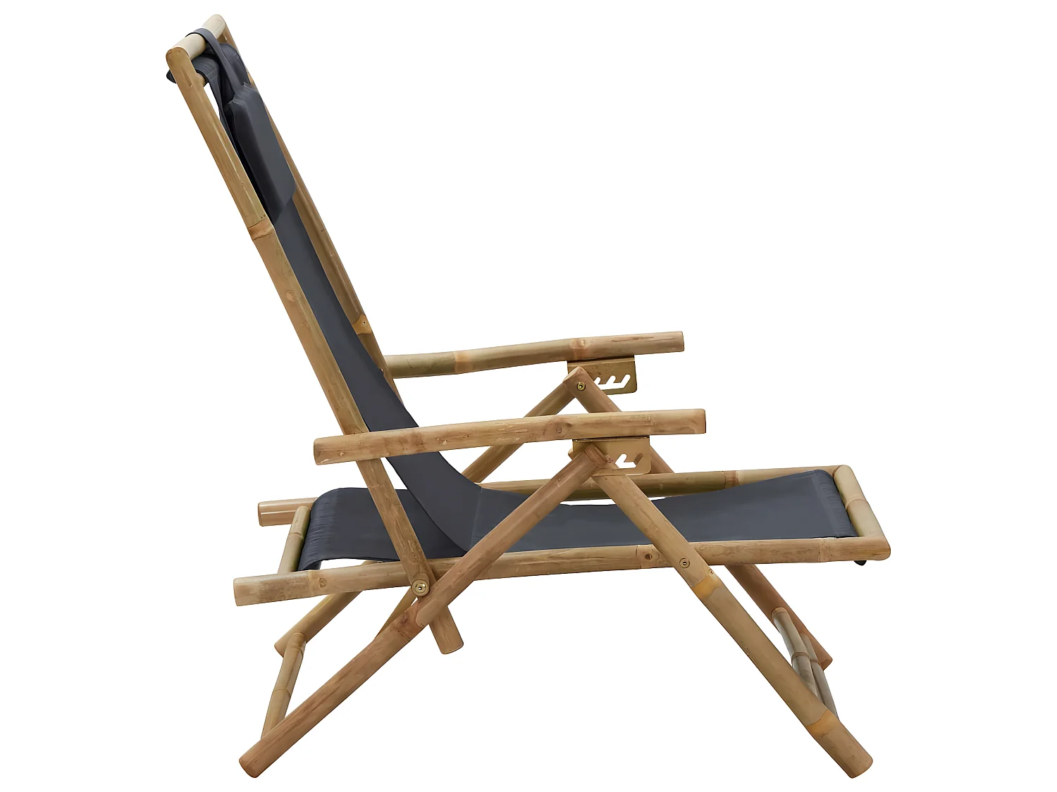 Silla de relax reclinable de bambú y tela gris oscuro ES58109