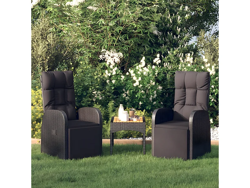 Chaises de jardin inclinables coussins 2pcs Noir Résine tressée SEF78643