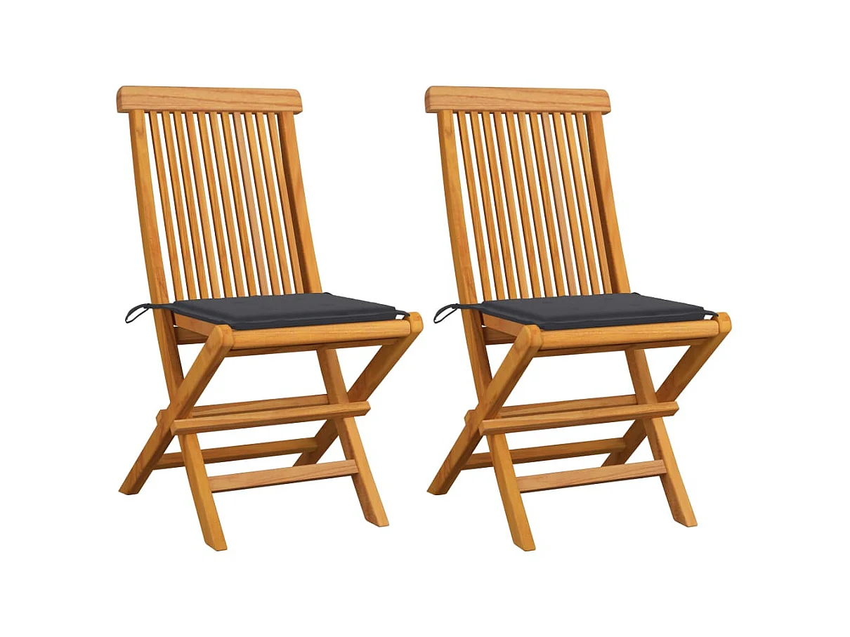 Chaises de jardin avec coussins anthracite 2 pcs Bois de teck SEF59524