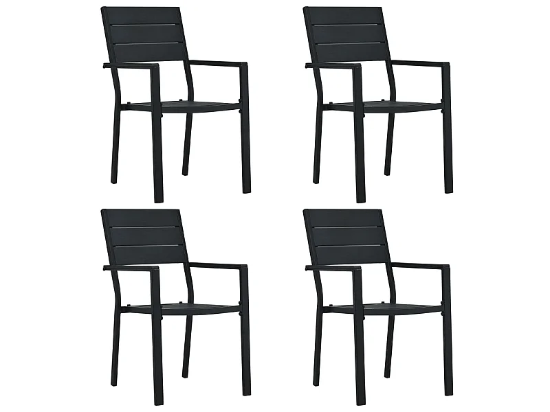 Chaises de jardin 4 pcs Noir PEHD Aspect de bois SEF87914
