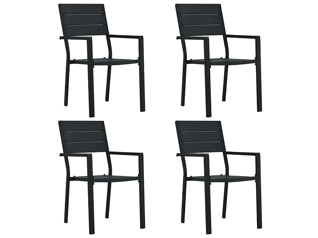 Chaises de jardin 4 pcs Noir PEHD Aspect de bois SEF87914