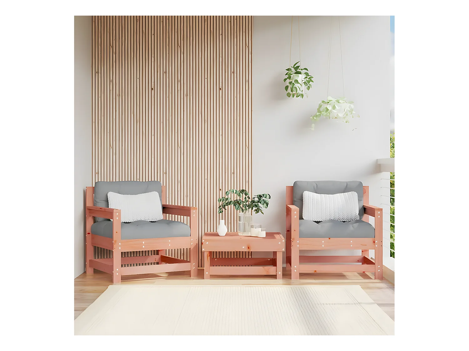 lot de 2 Chaises de jardin avec coussins bois massif douglas PWRS21124