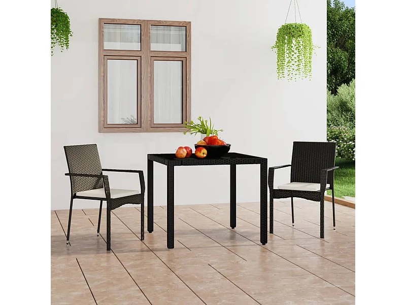 Chaises de jardin 2 pcs avec coussins Résine tressée Noir SEF32868