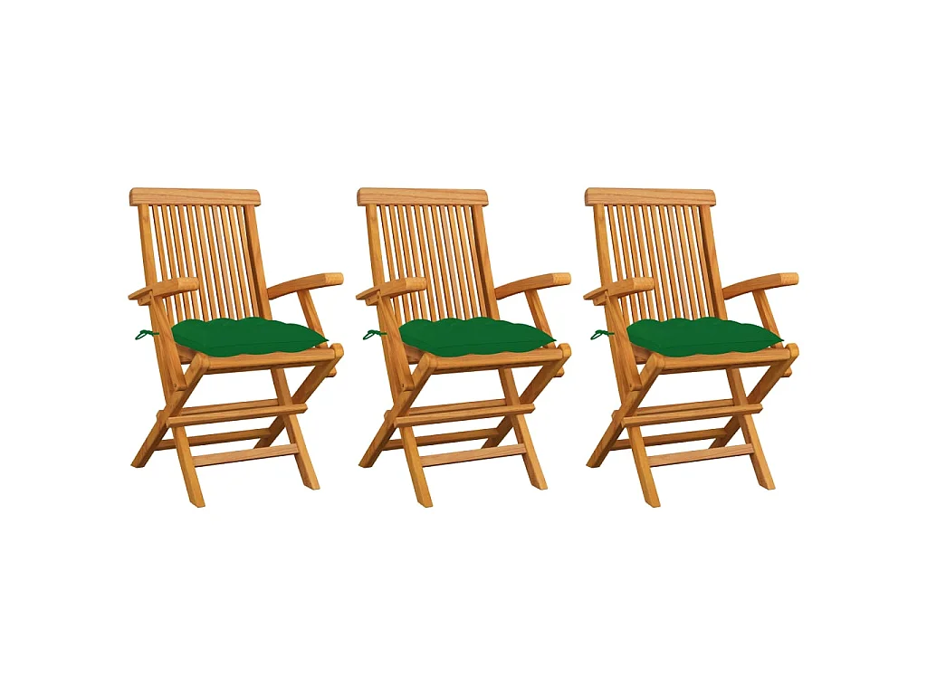 Chaises de jardin avec coussins vert 3 pcs Bois de teck massif SEF99614