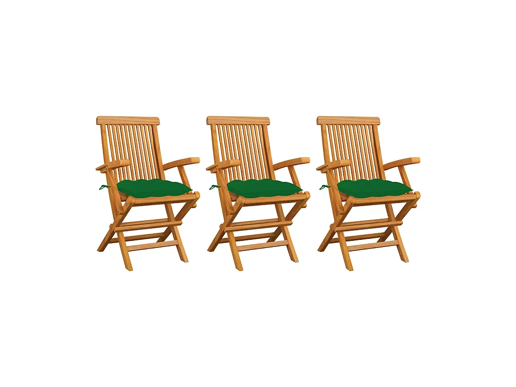Chaises de jardin avec coussins vert 3 pcs Bois de teck massif SEF99614