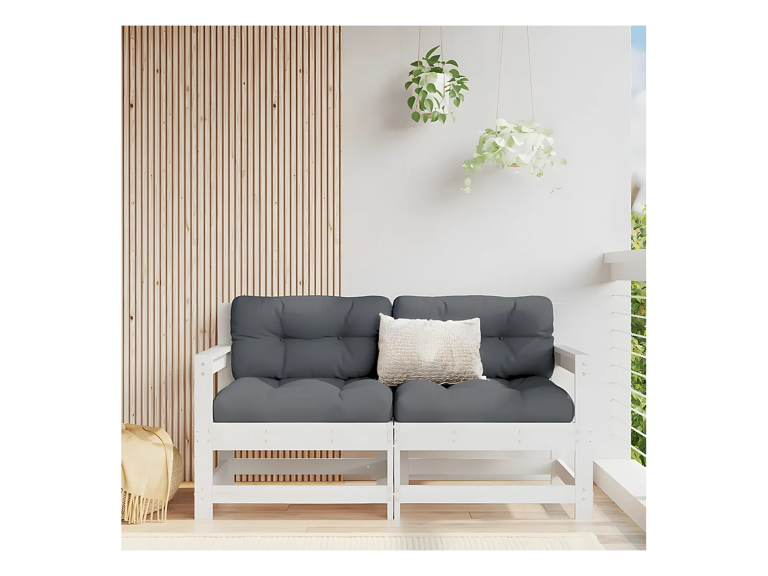lot de 2 Chaises de jardin avec coussins blanc bois de pin massif PWRS38545