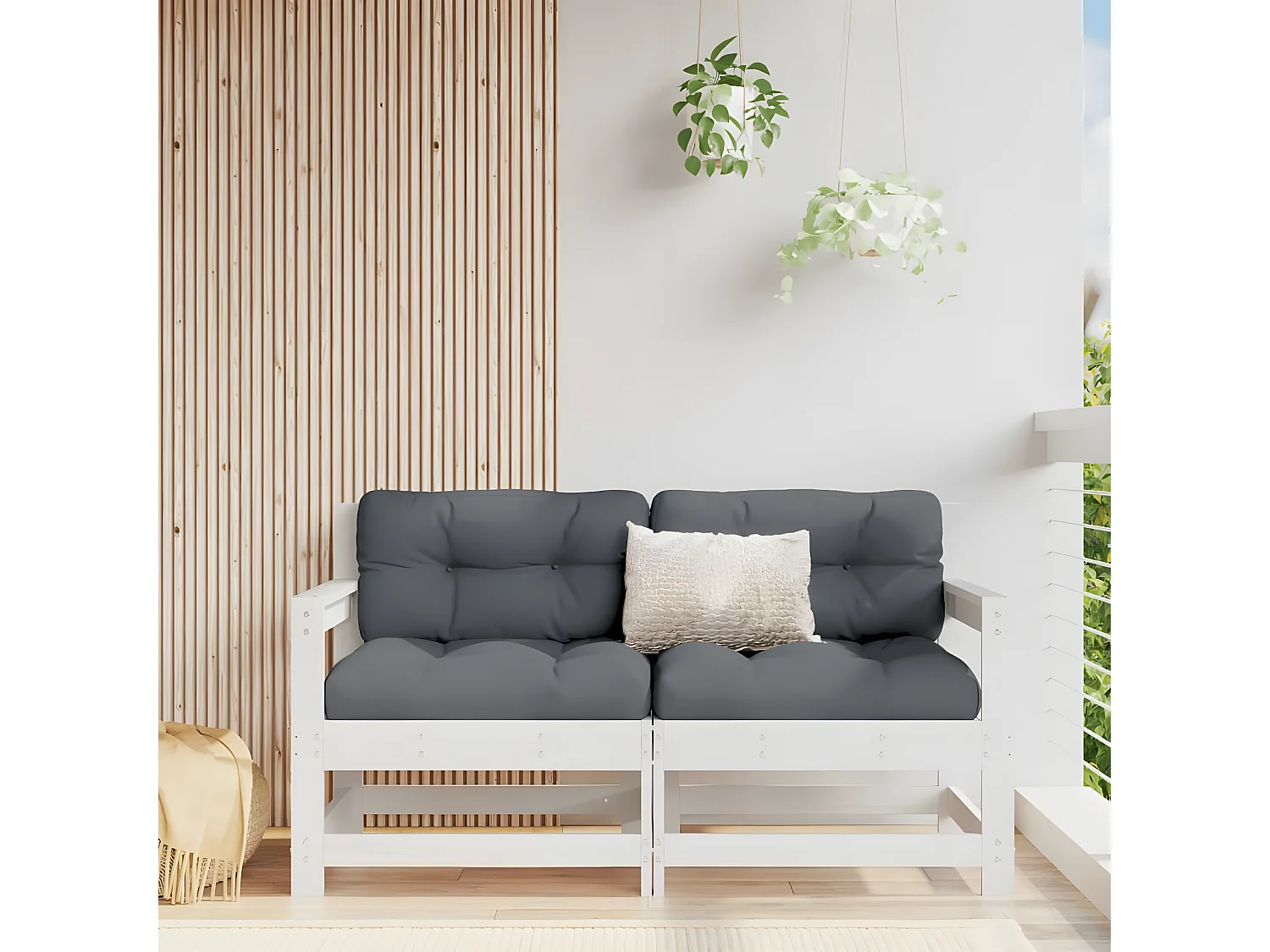 lot de 2 Chaises de jardin avec coussins blanc bois de pin massif PWRS38545