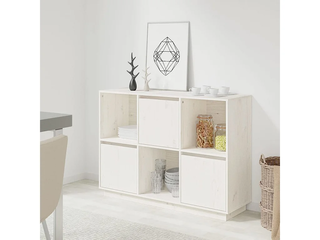 Sideboard Weiß Anrichte 110,5x35x80 cm Massivholz Kiefer -RM33842